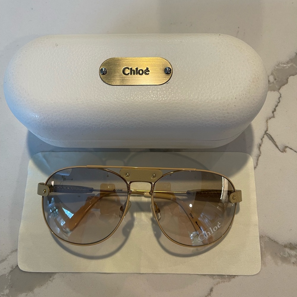 Chloe Vintage Tamaris Aviator Sunglasses | Cream and Gold